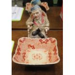 CERAMIC FIGURE FORM STORAGE POT WITH COVER AND ORIENTAL CERAMIC BOWL
