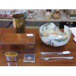 SUNDRY LOT INCLUDED DOULTON BOWL (A/F) FLATWARE, SHELL CASE ETC...