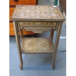 MOTHER OF PEARL DECORATED AND INLAID SEWING TABLE WITH SINGLE DRAWER