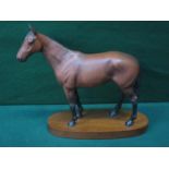 BESWICK UNGLAZED CERAMIC HORSE- MILL REEF, ON WOODEN MOUNT,