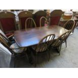 ERCOL REFECTORY DINING TABLE AND SIX (FOUR AND TWO) CHAIRS