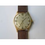 CAUNY PRIMA 18ct GOLD WRISTWATCH WITH LEATHER STRAP