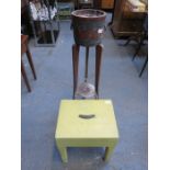 PAINTED STOOL AND BARREL FORM PLANT STAND