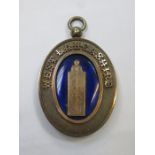 HALLMARKED SILVER AND ENAMELLED OVAL PENDANT 'WEST LANCASHIRE'