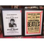 TWO FRAMED PETE BEST POSTERS AND FRAMED BEATLES POSTER FOR THE SUBSCRIPTION ROOMS