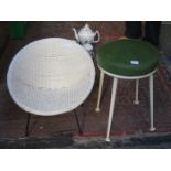 1960s STYLE SMALL WICKER CHAIR AND 1960s STYLE STOOL