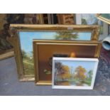 STILL LIFE OIL ON BOARD SIGNED DE MAZIA PLUS TWO OTHER OIL PAINTINGS