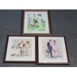 THREE PENCIL SIGNED HUMOROUS PICTURES