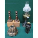 MIXED LOT OF SUNDRIES INCLUDING OIL LAMPS, CLOISONNE VASE,