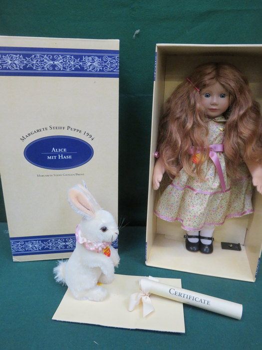 LIMITED EDITION BOXED STEIFF 1994 ALICE WITH RABBIT,