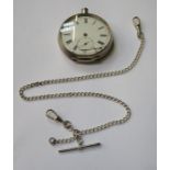 HALLMARKED SILVER MONOGRAMMED POCKET WATCH WITH ALBERT CHAIN