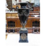 GILT METAL AND CERAMIC TWO HANDLED VICTORIAN URN