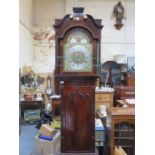 ANTIQUE MAHOGANY INLAID LONGCASE CLOCK WITH BRASS ROLLING MOON DIAL - THURSTON LASSEL