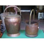 COPPER COAL BUCKET WITH COVER PLUS COAL SCUTTLE