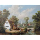 PAIR OF K DOUGLAS, FRAMED OIL ON CANVAS DEPICTING VILLAGE SCENES,