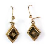 A pair of 9ct yellow gold diamond set drop earrings, L. 2.8cm (approx. 2.2gr).