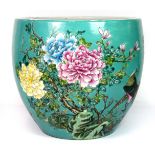 A fine enamelled Chinese famille rose porcelain planter, decorated with birds among flowers, with