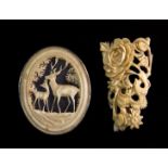 Two lovely antique carved ivory brooches, L. 5 & 4.5cm.