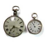 Two silver pocket watches, one of which has a fusee movement.