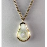 A 9ct yellow gold (stamped 9ct) pear shaped necklace set with a suspended opal (approx. 8.1gr).