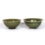 Two Chinese celadon glazed porcelain bowls, Dia. 16.5 & 17cm.