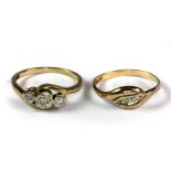 Two 9ct yellow gold diamond set rings (N & N.5).