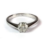 An 18ct white gold ring (stamped 750) set with a solitaire diamond approx. 0.95ct (R.).