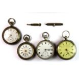 Four pocket watches and two propelling pencils.