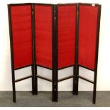 An Edwardian mahogany framed four fold standing screen, with slide out panels, H. 122cm, total width