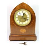 An Edwardian inlaid mahogany mantle clock, H. 30cm.