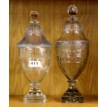 Two Georgian cut crystal jars and covers, 32 & 33cm, both A/F.