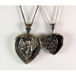 Two 925 silver heart shaped lockets and chains.