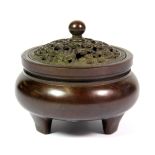 A lovely quality small Chinese bronze censer and cover, H. 7.5cm.