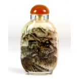 A superb inside painted snuff bottle of the Great Wall of China, by renowed artist Xu Bu, H. 8.5cm.