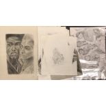 A quantity of artists pencil sketches.