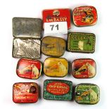 A group of eleven (11) vintage record player needle tins, including HMV etc.