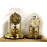 Two small four hundred day mantle clocks with domes, H. 22cm & 18cm.