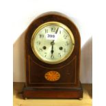 An Edwardian inlaid mahogany mantle clock, H. 30cm.