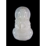 A Chinese carved white agate amulet of the Goddess Guan Yin, H. 5.5cm.