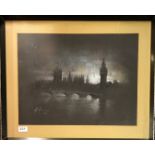 An interesting framed pastel of the River Thames and the Houses Of Parliament dated 1973, frame size