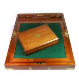 A brass bound mahogany writing slope, 46 x 29 x 18cm, together with a brass inlaid box.