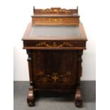 An Edwardian rosewood veneered and inlaid Davenport desk, H. 94cm.