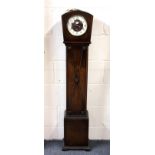 An Art Deco oak grand daughter clock, H. 126cm.