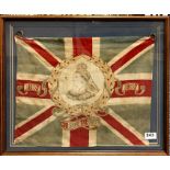 A framed 1897 Queen Victoria Diamond Jubilee flag, 54 x 46cm.