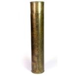 A Chinese engraved brass scroll case, L. 34cm.