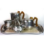 A Picquot ware 1950's aluminium tea set, complete with tray.