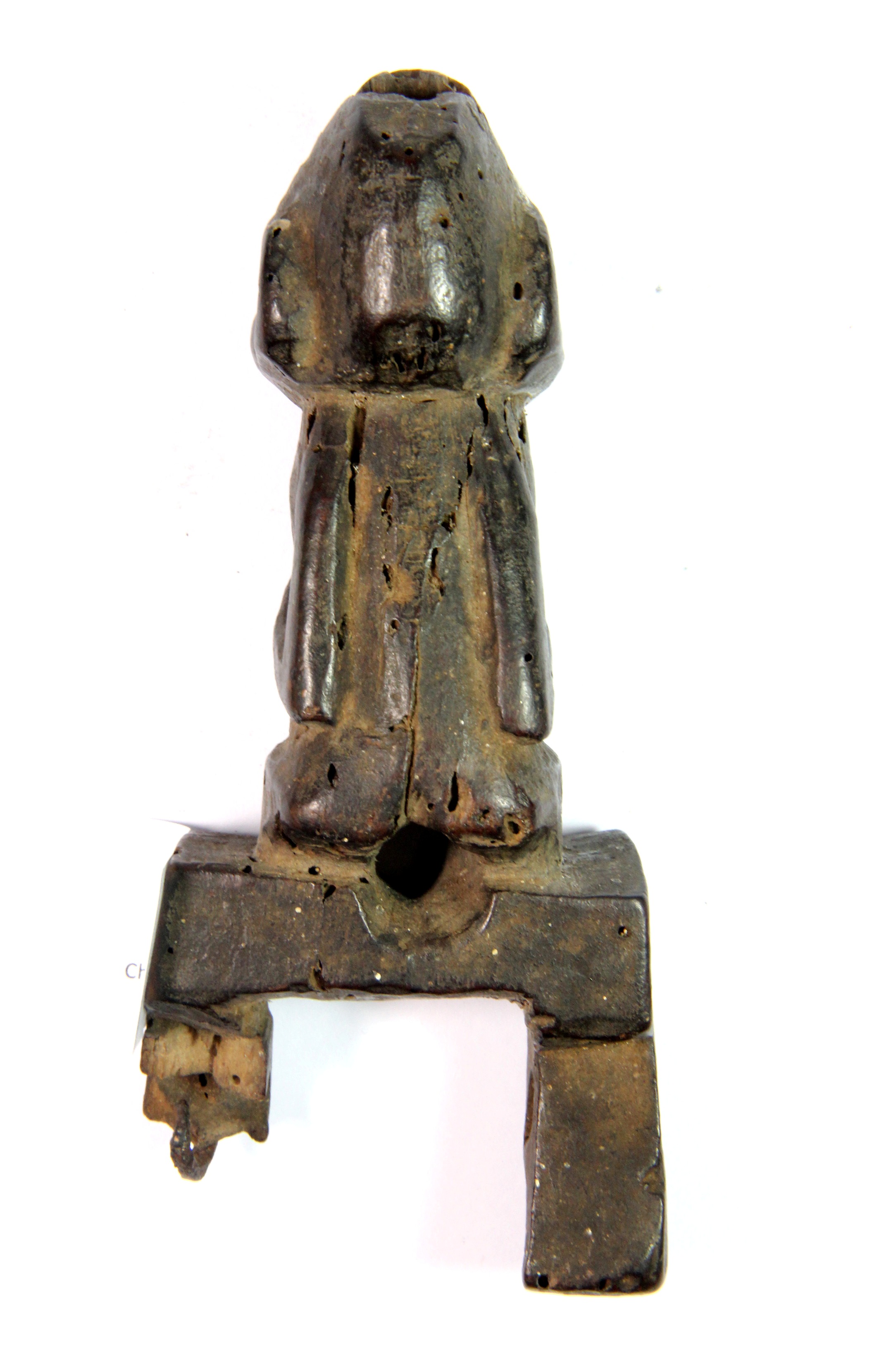 A 19th century Yoruba (Nigeria) tribal art wooden sculpture depicting a squatting female figure, - Image 2 of 2