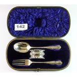 A late Victorian hallmarked silver matched Christening set comprising of a spoon, fork and a