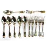 A set of six Christofle low grade silver spoons and forks.