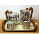 A Picquot ware alminium 1950's tea set, to include the tray.